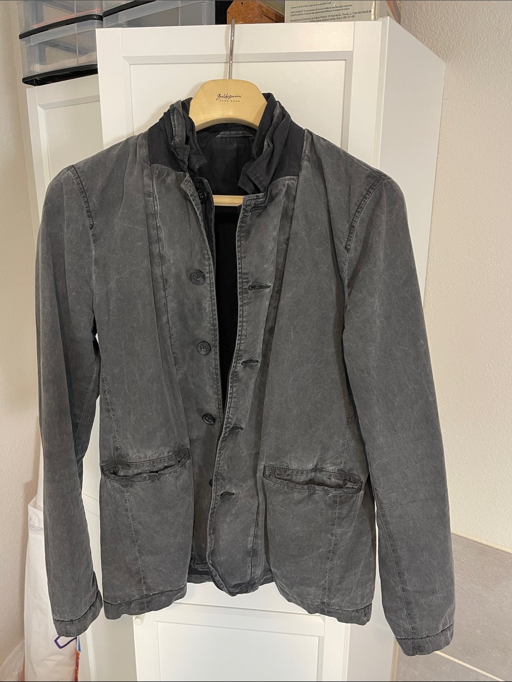 AllSaints Washed Charcoal Gray Lightweight Shirt Jacket